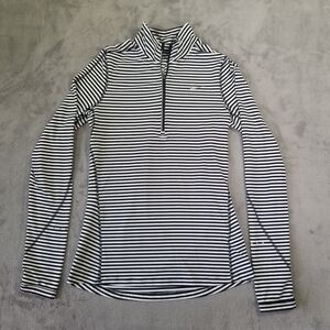 Nike Running 1/4 Zip Shirt Womens Black White Striped XS Dri-Fit Thumb Holes